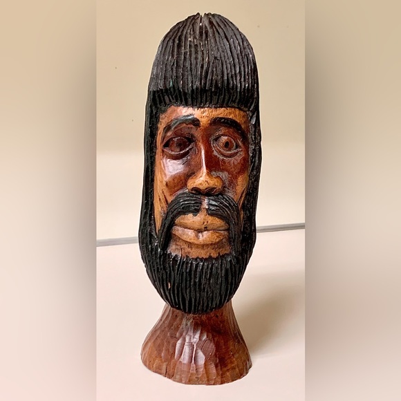 Vintage Solid Hand Carved Lignum Vitae Jamaican Bearded Rastafarian Statue Bust - Picture 6 of 15